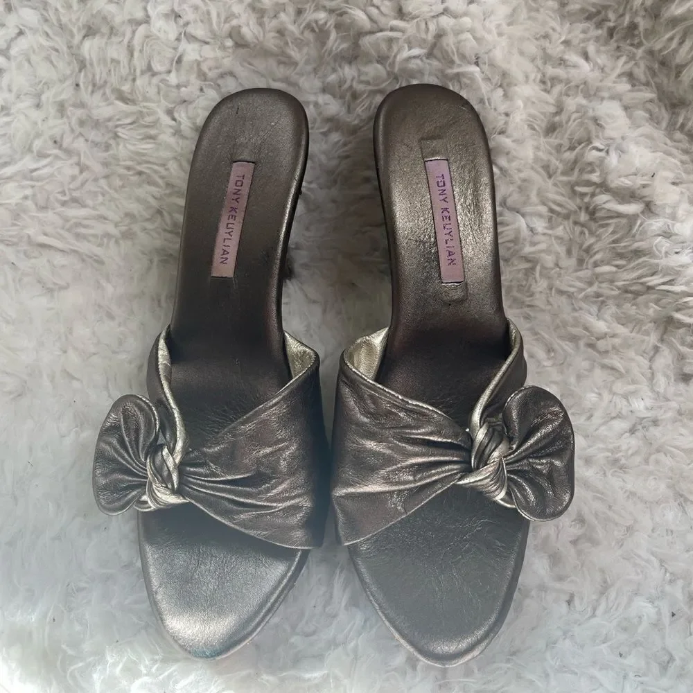 Tony Keuylian leather metallic Bronze and Gold slip on  heels sandals EUR SZ38